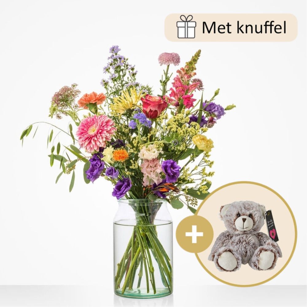 Geboorte boeket Kleurrijk met beertje