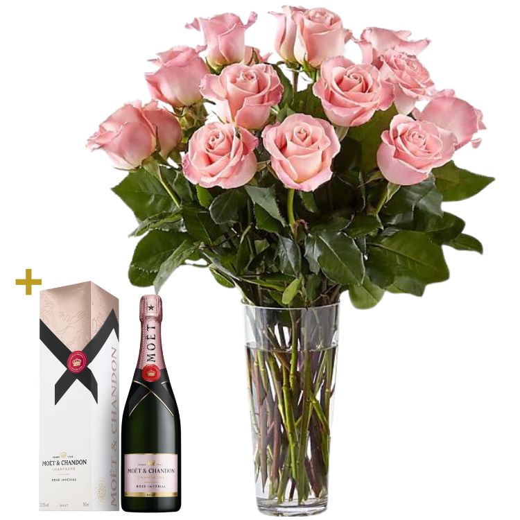 Geboorteboeket Rozen & Champagne Rosé