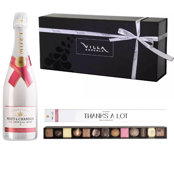 Giftbox Champagne Ice Rosé + Chocolates Flowers.NL