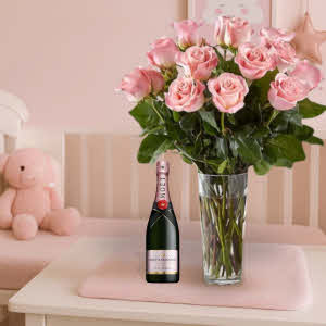 Roses & Rosé Champagne for new baby delivery in Son-en-Breugel