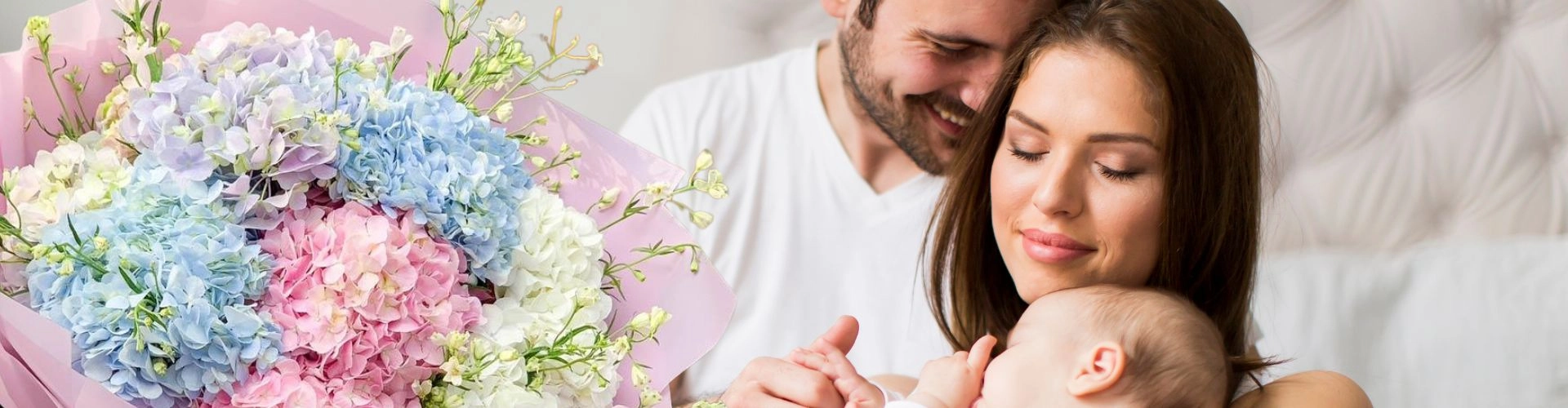 Verras jonge ouders in Schalkwijk, Haarlem met een prachtig geboorteboeket