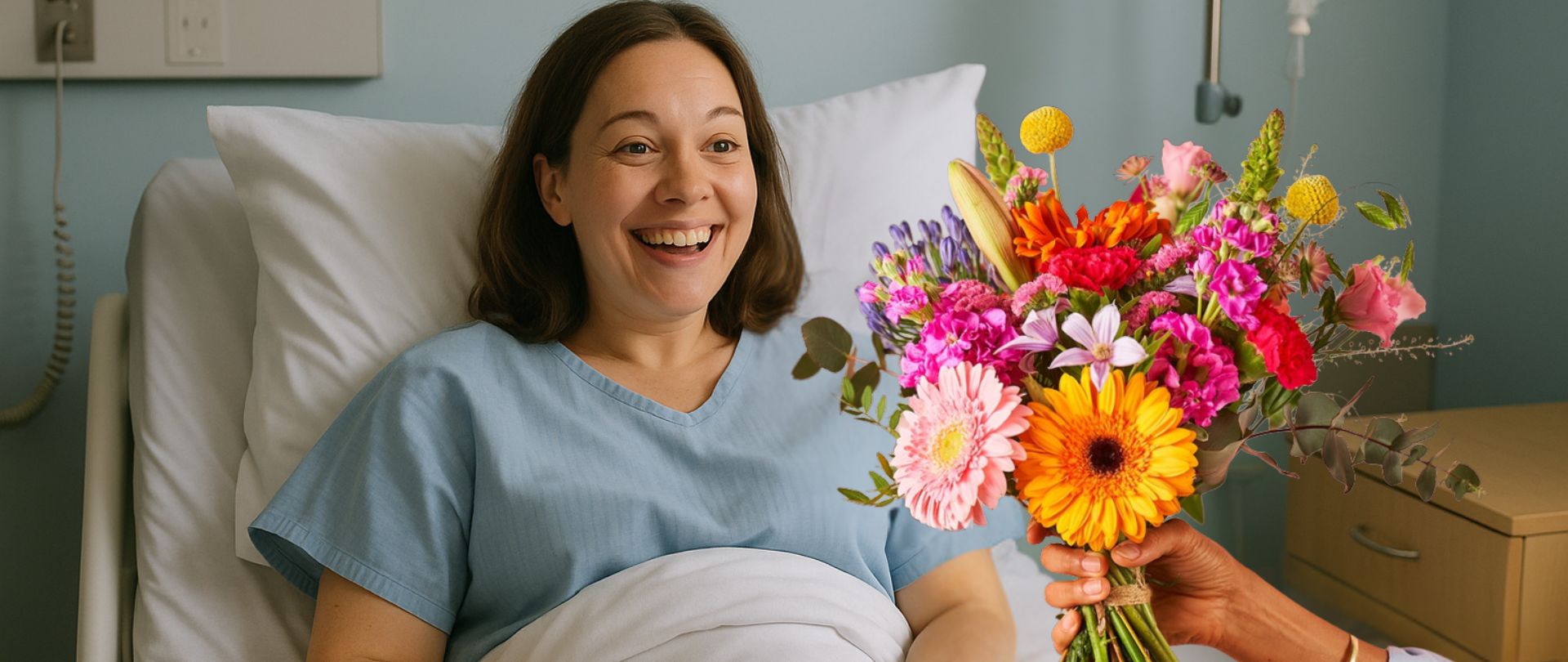 Freshly tied get well bouquet for Stroe